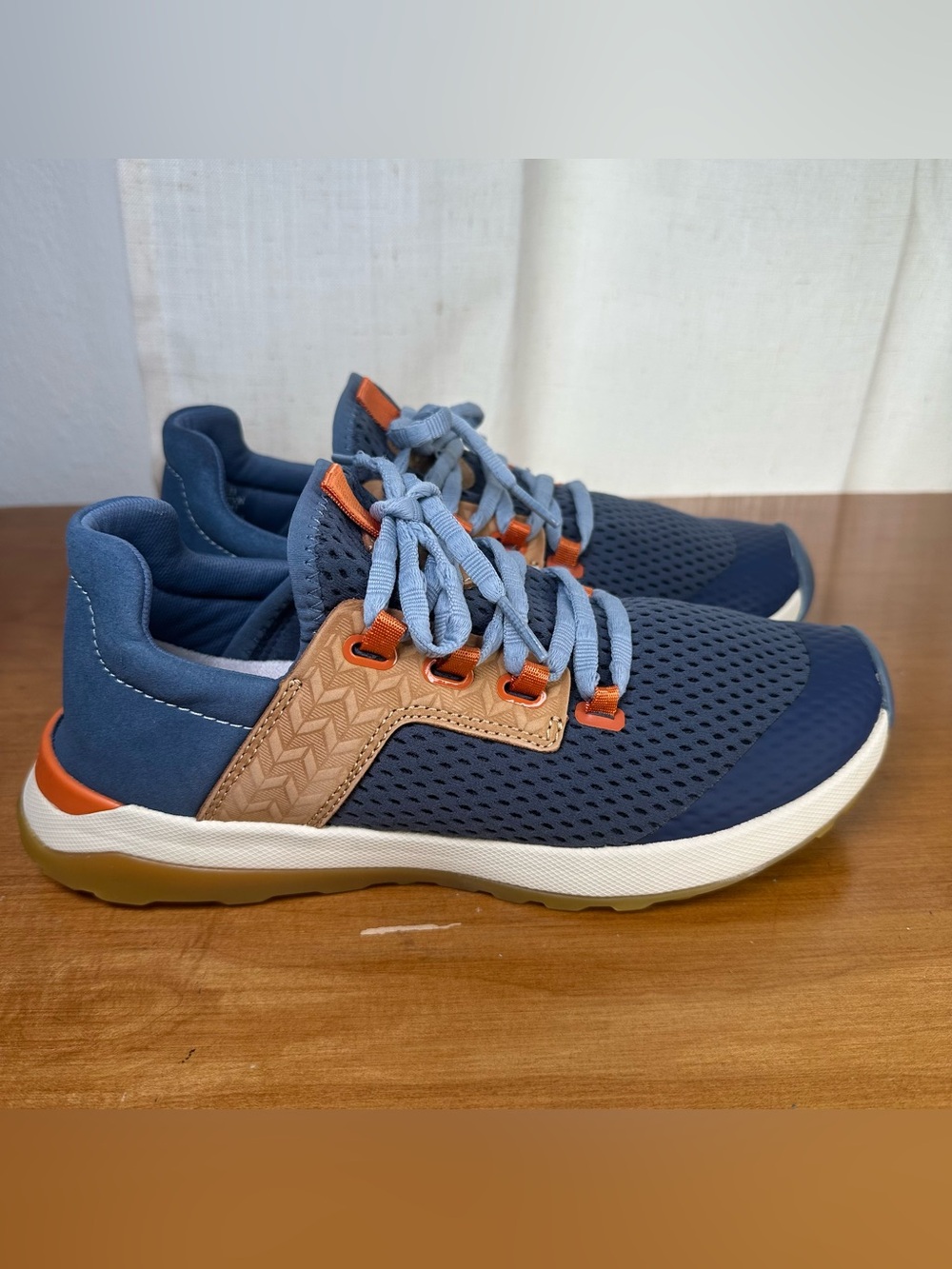 OluKai Women's Navy Blue and Tan Athletic Sneakers with Orange Accents - Picture 6 of 14